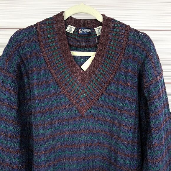 NWT Vintage AUSTIN REED V-neck Sweater Shetland Wool Blue Brown size M - Picture 3 of 13